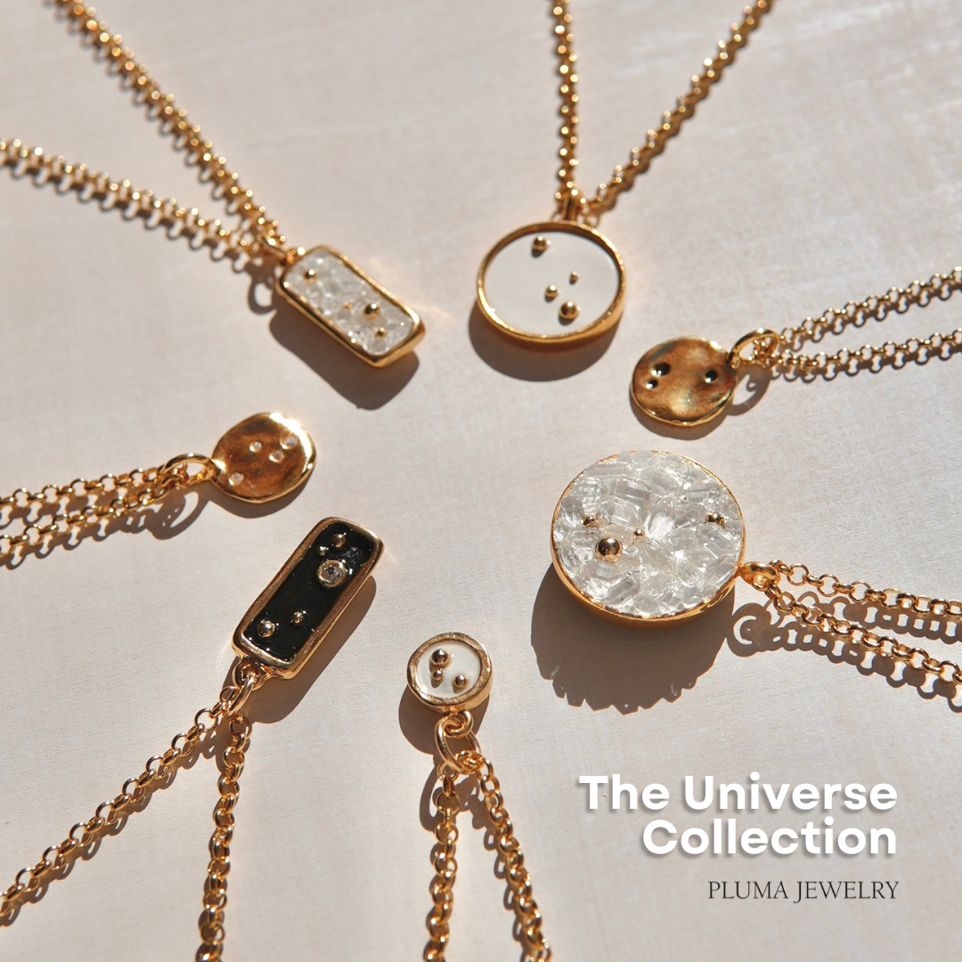 Pluma Jewelry the universe collection promotional graphic