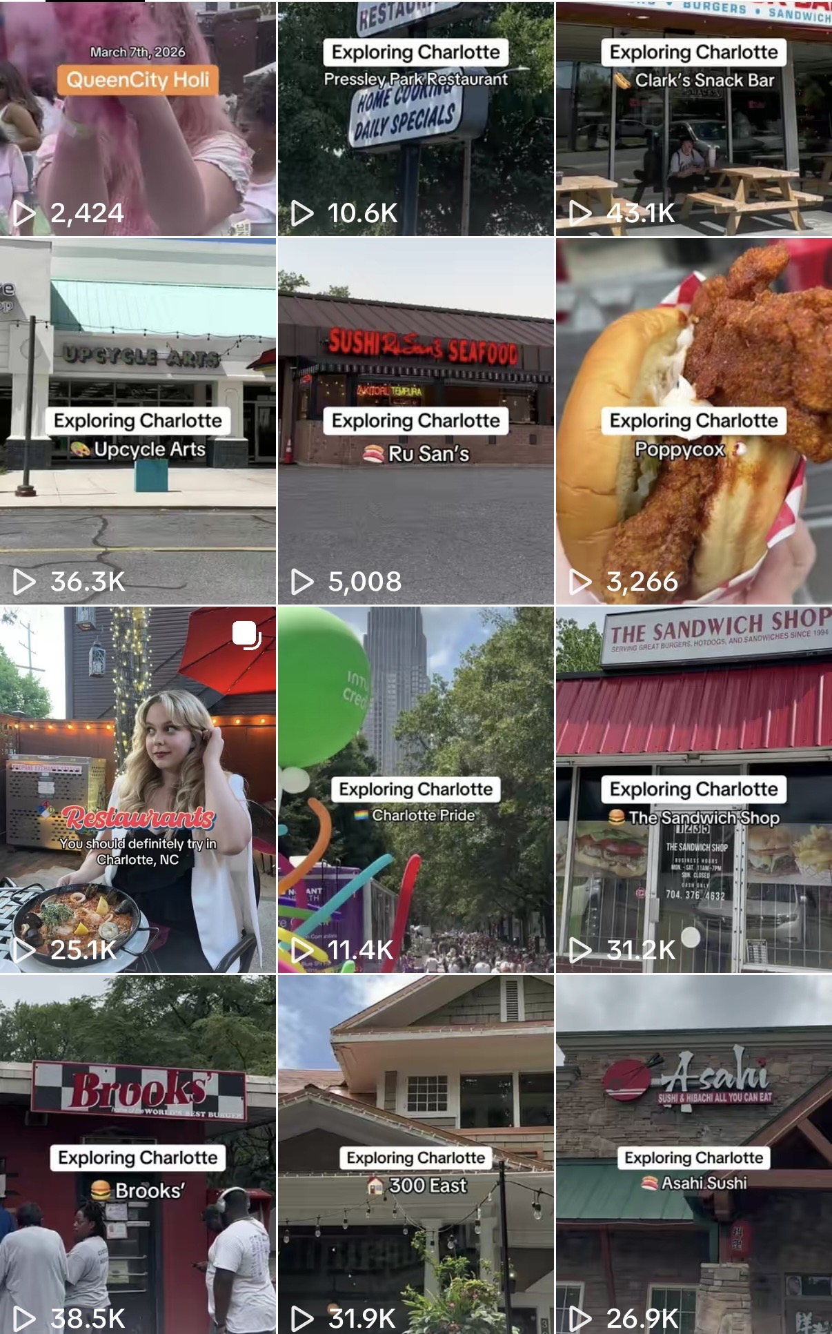 @laylaexploringclt TikTok feed — Charlotte events and small businesses