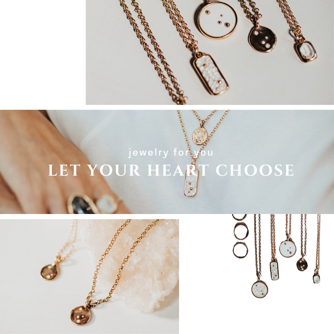 Pluma Jewelry let your heart choose collage graphic