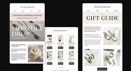 Pluma Jewelry email and gift guide UX samples